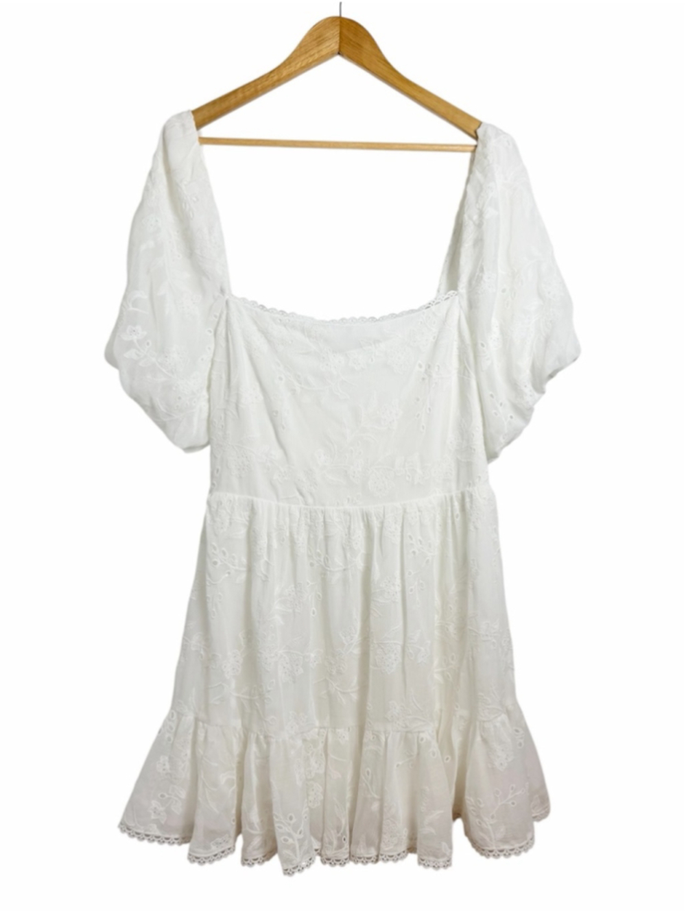 Ever New Melbourne White Embroidered Puff Sleeve Mini Dress US 14